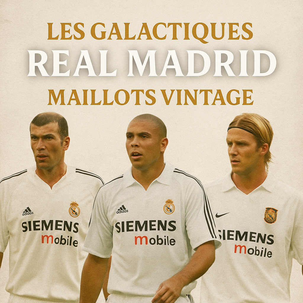 Maillots vintage Real Madrid – Équipe des Galactiques avec Zidane, Ronaldo, Beckham