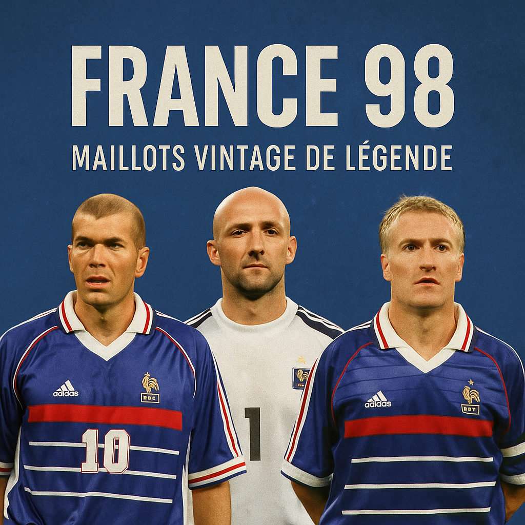 Maillots vintage Équipe de France 1998 – Zidane, Barthez, Deschamps, Coupe du Monde