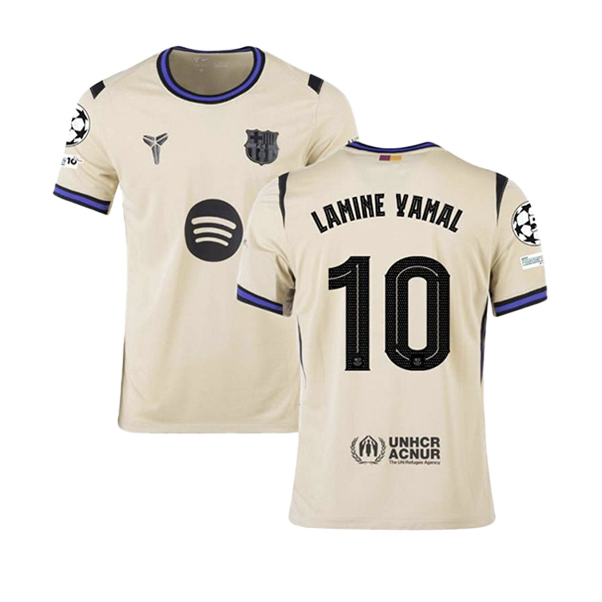 Maillot FC Barcelone extérieur 2025/26 – Lamine Yamal 10 – Édition Ligue des Champions avec patchs UCL