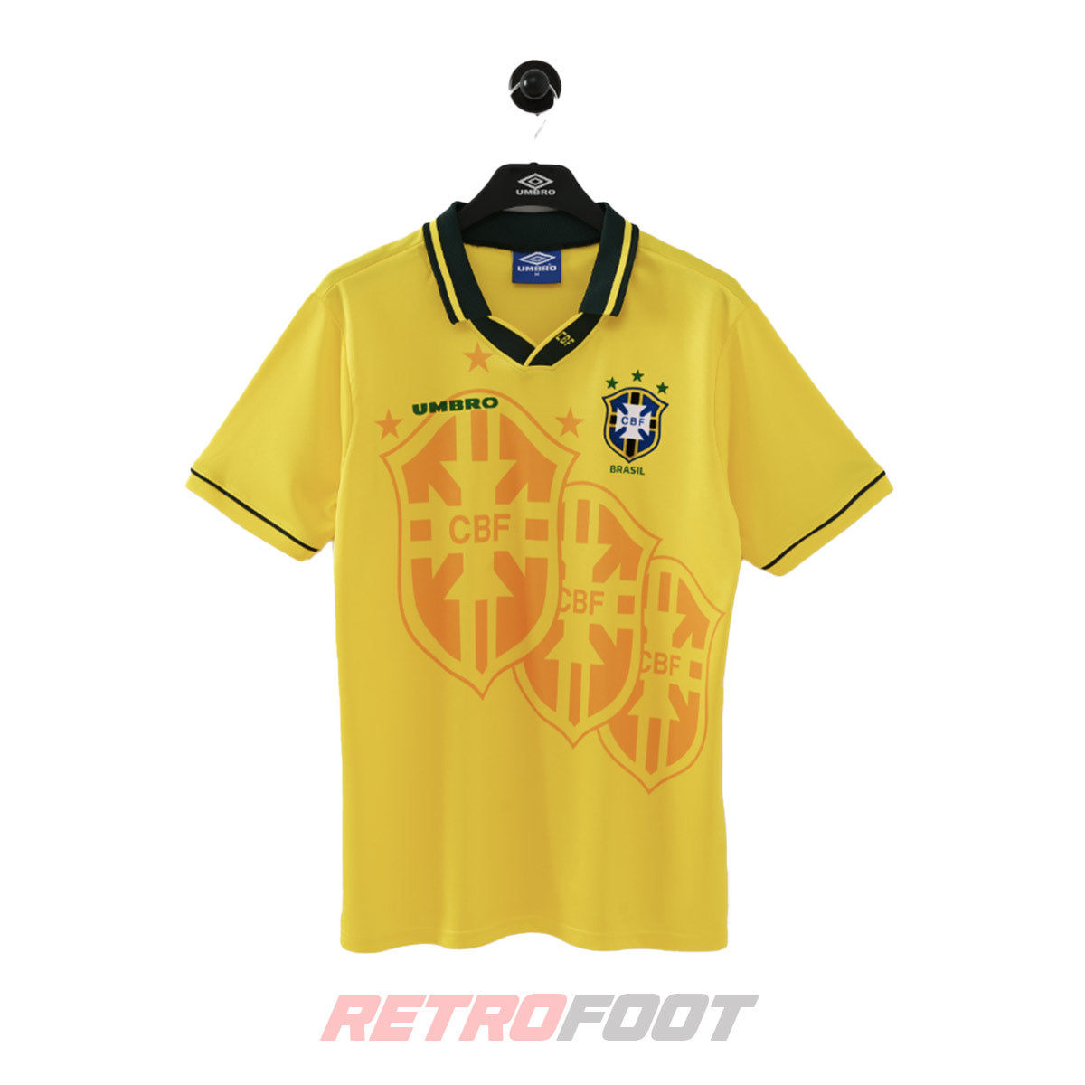 Maillot vintage Brésil 1994 domicile jaune (face)