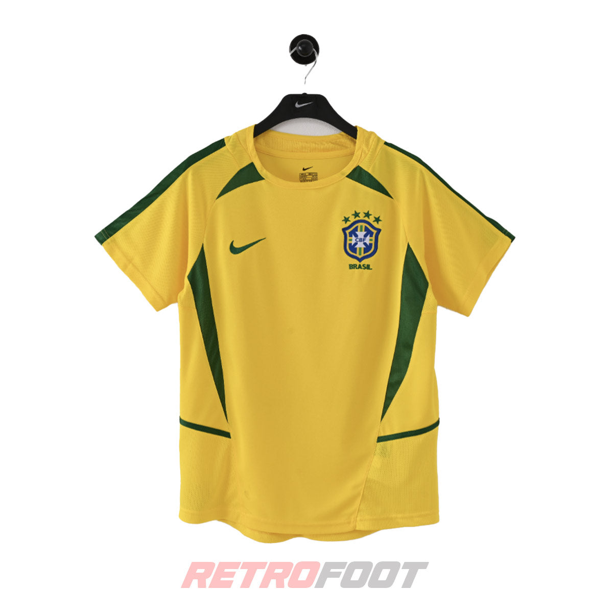Maillot vintage Brésil 2002 domicile jaune (face)
