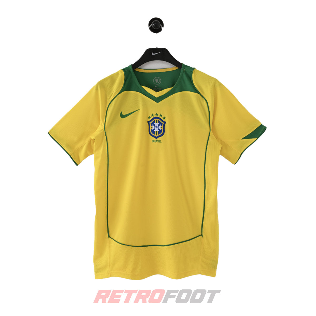 Maillot vintage Brésil 2004 domicile jaune (face)