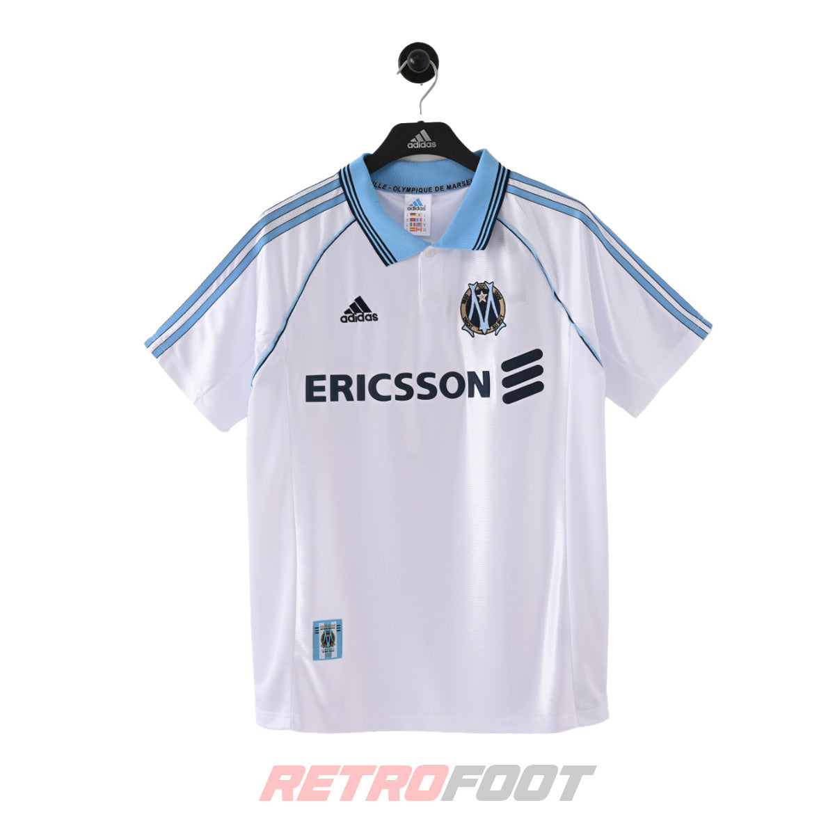 Maillot vintage OM 1998/2000 domicile – Adidas Ericsson (face)